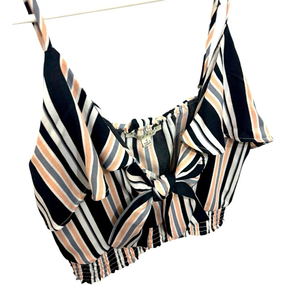 Haute Monde Striped Tie Front Crop Top Size Small Festival Summer Vacation - Picture 3 of 7